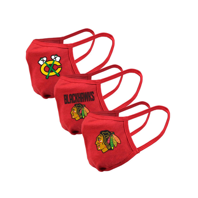 Pack de 3 masques réutilisables unisexes avec logo de l'équipe des Blackhawks de Chicago de la LNH
