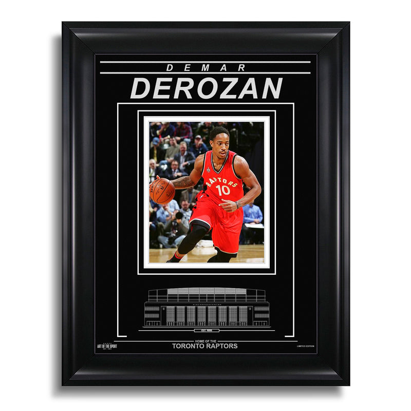 Chargez l&#39;image dans la visionneuse de la galerie, Demar Derozan Toronto Raptors Photo encadrée gravée – Action gros plan
