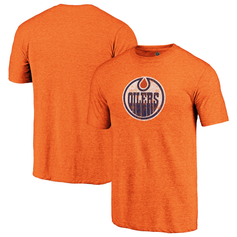 Chargez l&#39;image dans la visionneuse de la galerie, T-shirt tri-mélange primaire vintage vieilli des Oilers d&#39;Edmonton de la LNH
