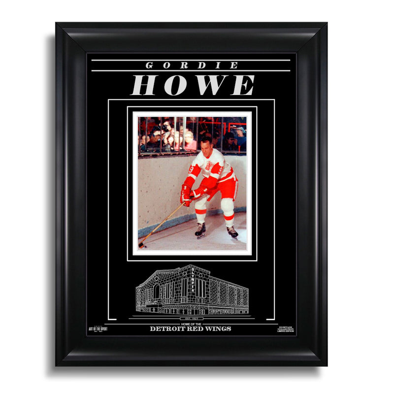 Chargez l&#39;image dans la visionneuse de la galerie, Gordie Howe Detroit Red Wings Photo encadrée gravée – Action
