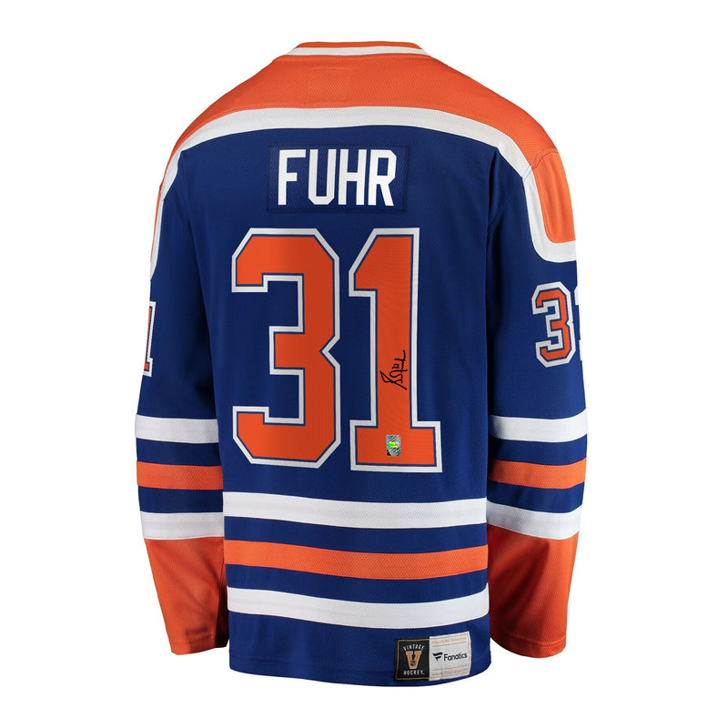 Chargez l&#39;image dans la visionneuse de la galerie, Grant Fuhr a signé le maillot vintage des Oilers d&#39;Edmonton
