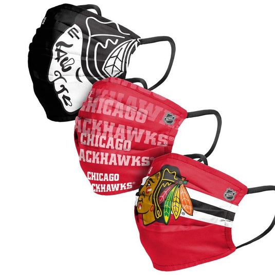 Paquet de 3 couvre-visages plissés réutilisables unisexe des Blackhawks de Chicago de la LNH