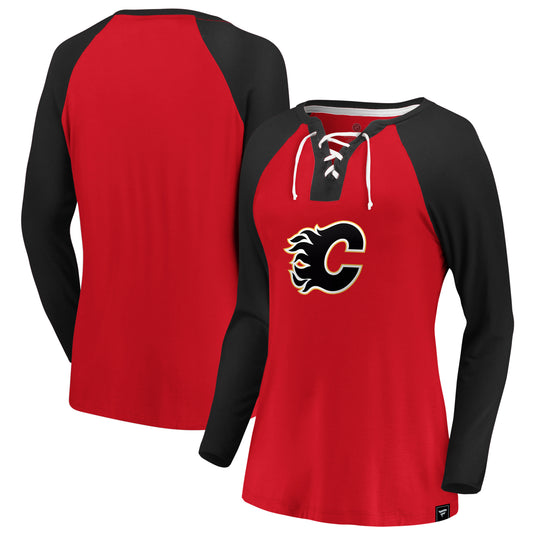 Ladies' Calgary Flames NHL Iconic Break Out Lacing Long Sleeve