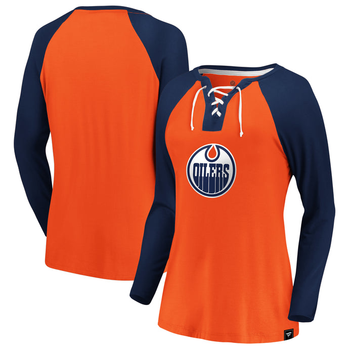 Ladies' Edmonton Oilers NHL Iconic Break Out Lacing Long Sleeve