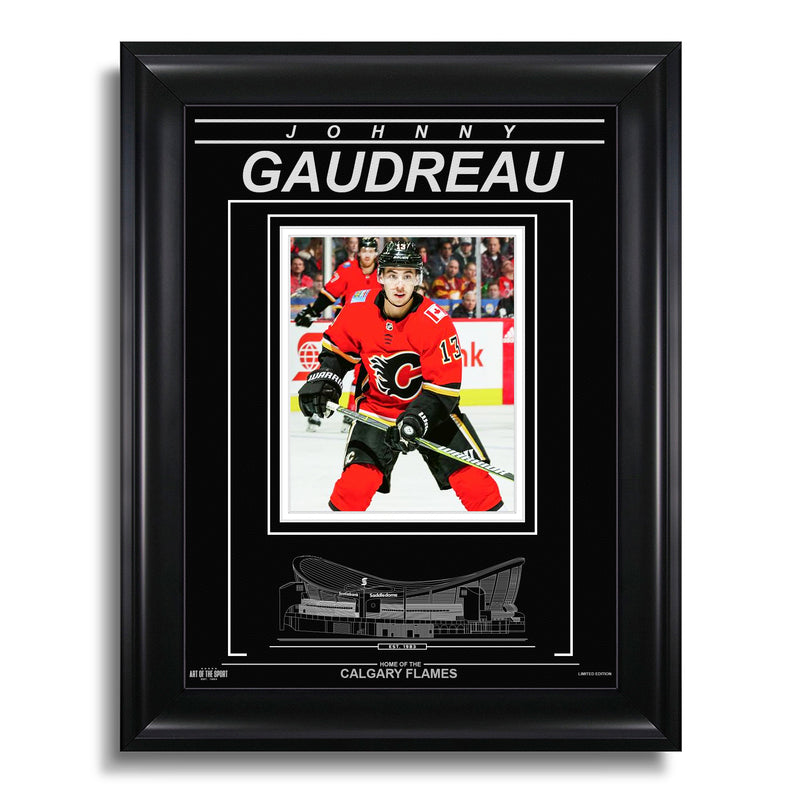 Load image into Gallery viewer, Johnny Gaudreau Calgary Flames Engraved Framed Photo - Closeup
