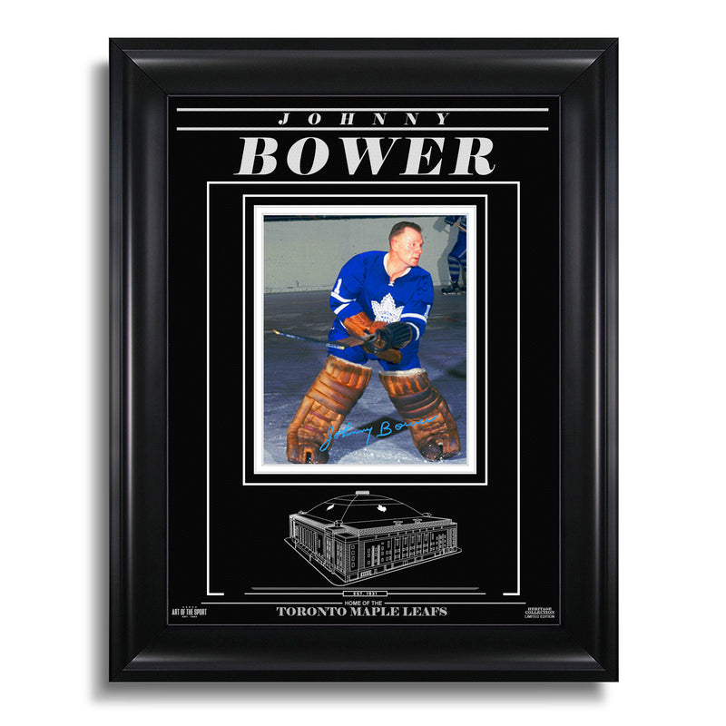 Chargez l&#39;image dans la visionneuse de la galerie, Johnny Bower Toronto Maple Leafs Photo gravée encadrée et signée – Action Color
