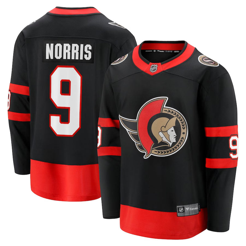 Chargez l&#39;image dans la visionneuse de la galerie, Josh Norris Sénateurs d&#39;Ottawa NHL Fanatics Breakaway Noir Maillot Domicile
