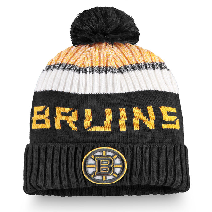 Tuque à pompon en tricot à revers authentique Pro Rinkside des Bruins de Boston pour jeunes de la LNH