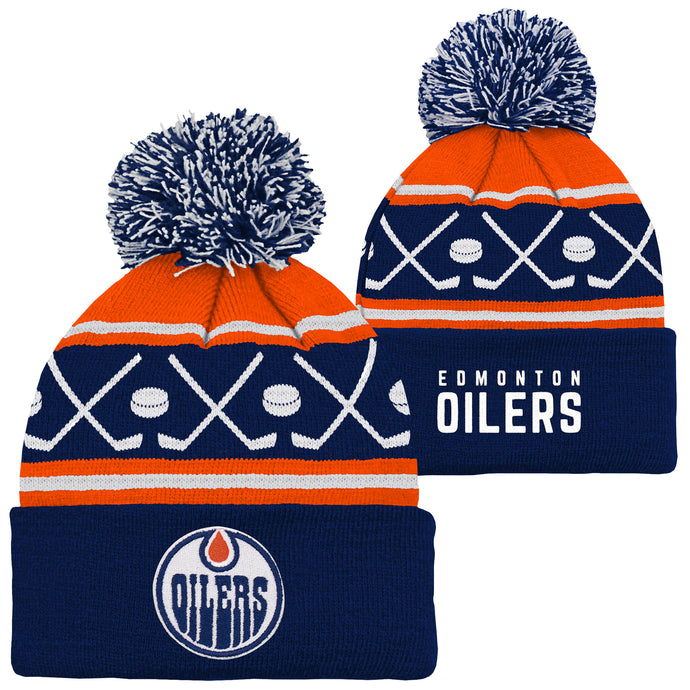 Tuque en tricot à revers avec pompon de hockey de la LNH des Oilers d'Edmonton pour jeunes