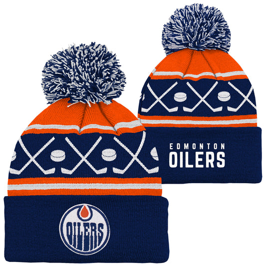 Youth Edmonton Oilers NHL Hockey Pom Pom Cuffed Knit Toque