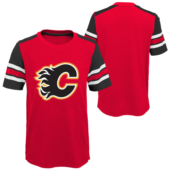 T-shirt à la mode Crashing The Net des Flames de Calgary pour jeunes de la LNH