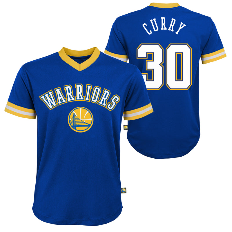 Load image into Gallery viewer, Youth Stephen Curry Golden State Warriors NBA Printed Mesh Team V-Neck Crew
