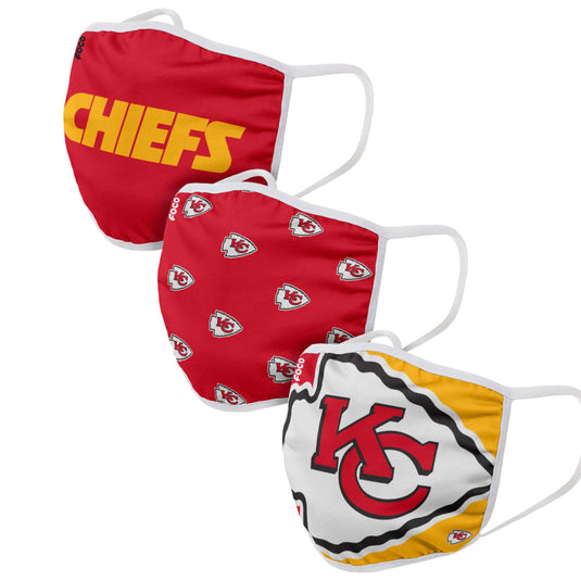 Unisex Kansas City Chiefs NFL 3-pack Resuable Gametime Face Covers