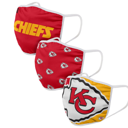 Pack de 3 couvre-visages réutilisables unisexes Kansas City Chiefs NFL