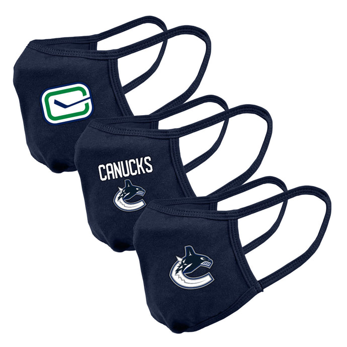 Masques faciaux avec logo de l'équipe de la LNH des Canucks de Vancouver, paquet de 3
