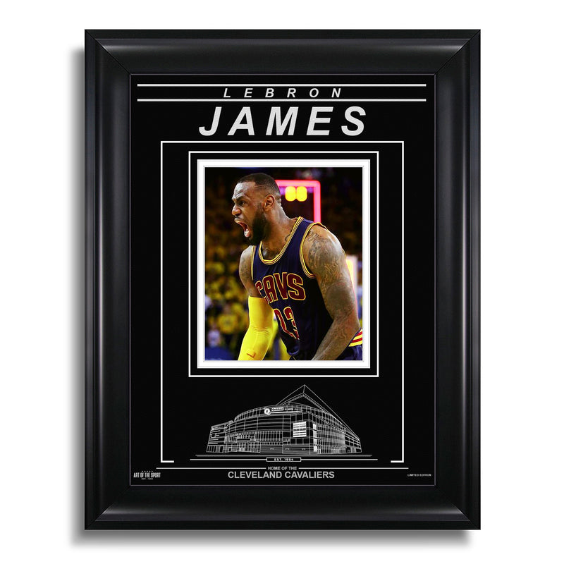 Chargez l&#39;image dans la visionneuse de la galerie, LeBron James Cleveland Cavaliers Photo encadrée gravée – Gros plan
