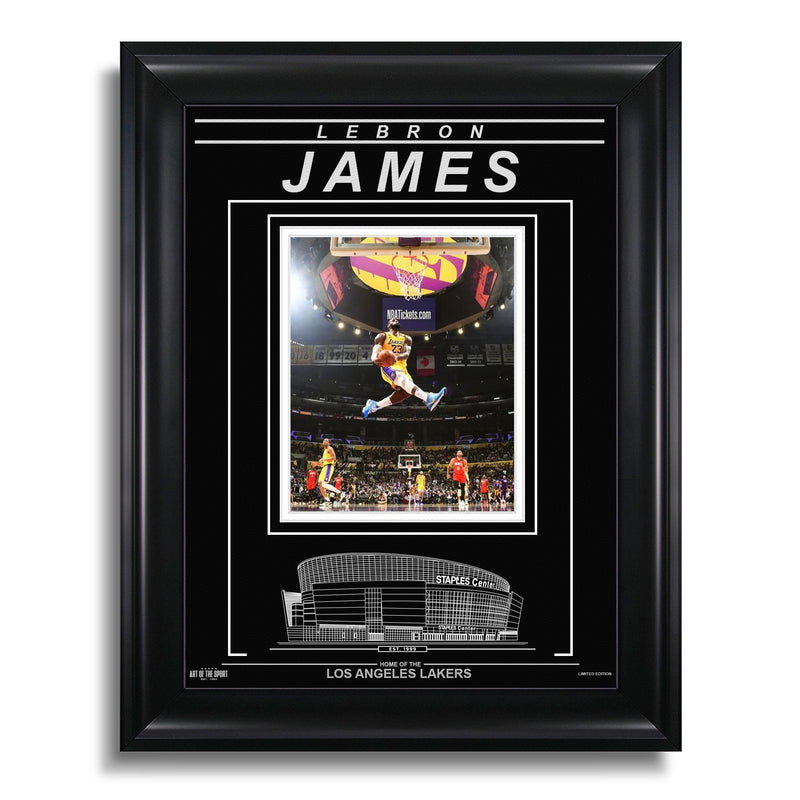 Load image into Gallery viewer, LeBron James Los Angeles Lakers Engraved Framed Photo - Windmill Dunk
