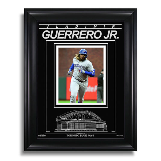 Vladimir Guerrero Jr. Photo encadrée gravée des Blue Jays de Toronto – 1er coup de circuit en carrière