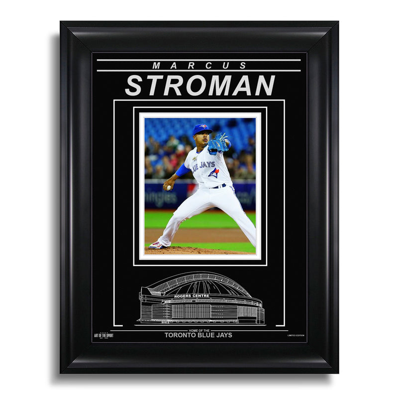 Chargez l&#39;image dans la visionneuse de la galerie, Marcus Stroman Toronto Blue Jays Photo encadrée gravée – Action Pitch H
