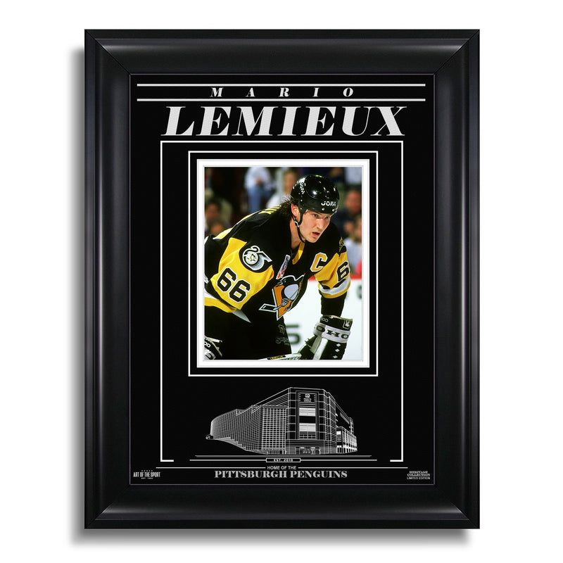 Chargez l&#39;image dans la visionneuse de la galerie, Mario Lemieux Pittsburgh Penguins Photo encadrée gravée – Gros plan
