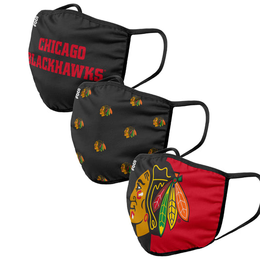 Paquet de 3 couvre-visages réutilisables unisexes des Blackhawks de Chicago de la LNH