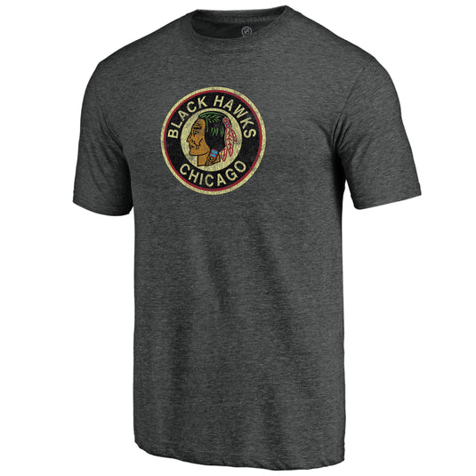 Chicago Blackhawks NHL Distressed Vintage Primary Tri-Blend Tee