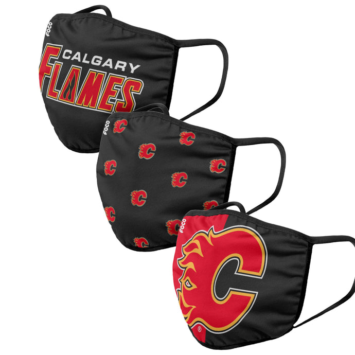 Paquet de 3 couvre-visages réutilisables unisexes des Flames de Calgary de la LNH