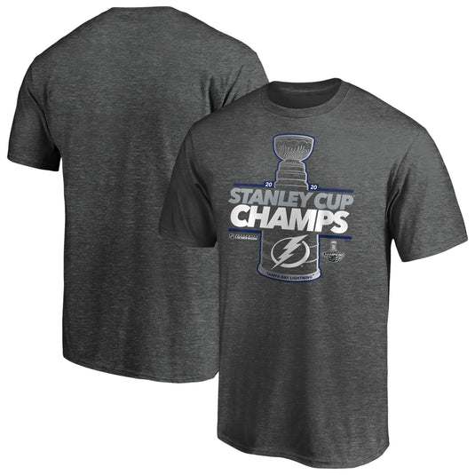 Tampa Bay Lightning NHL 2020 Stanley Cup Champions Locker Room Laser Shot T-Shirt - Heather Charcoal