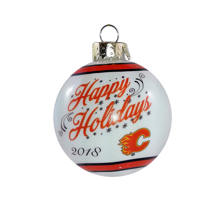 Calgary Flames NHL Happy Holidays Glass Ball Ornament