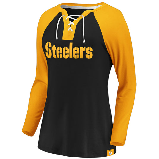 Ladies' Pittsburgh Steelers NFL Fanatics Break Out Play Lace-Up Long Sleeve