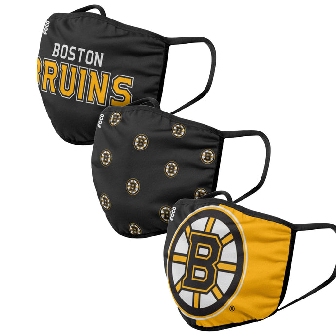 Paquet de 3 couvre-visages réutilisables unisexes des Bruins de Boston de la LNH