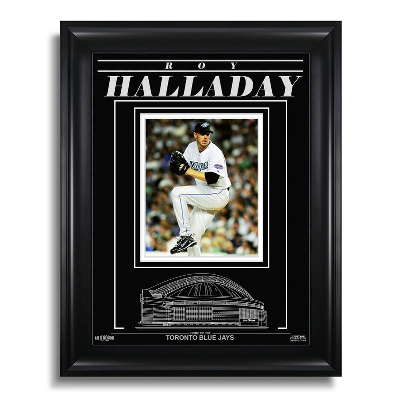 Load image into Gallery viewer, Roy Halladay Toronto Blue Jays Engraved Framed Photo - Action Pitch
