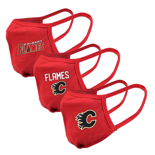 Paquet de 3 masques réutilisables avec logo de l'équipe de la LNH des Flames de Calgary pour jeunes