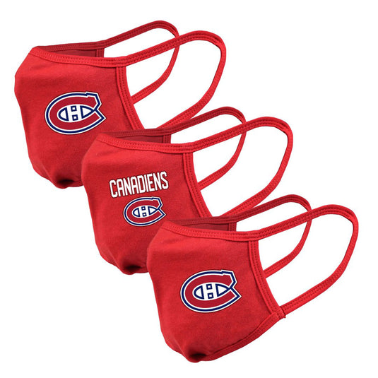 Paquet de 3 masques faciaux avec logo de l'équipe des Canadiens de Montréal de la LNH