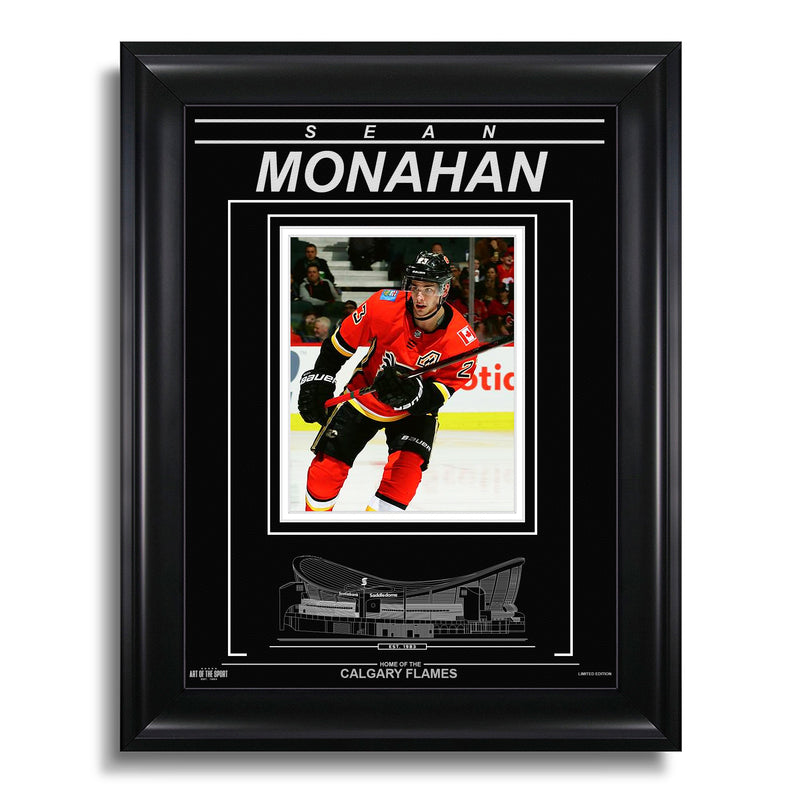 Chargez l&#39;image dans la visionneuse de la galerie, Sean Monahan Calgary Flames Photo encadrée gravée – Gros plan
