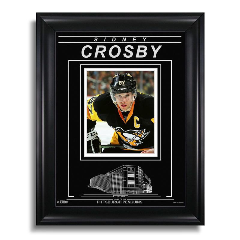 Chargez l&#39;image dans la visionneuse de la galerie, Photo encadrée gravée des Penguins de Pittsburgh de Sidney Crosby - Gros plan
