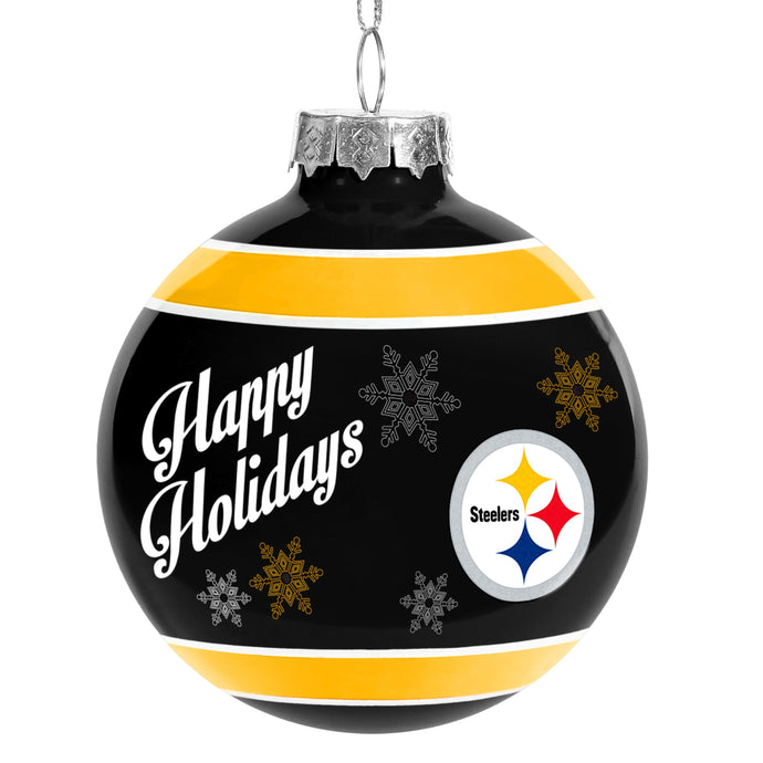 Pittsburgh Steelers NFL Happy Holidays Glass Ball Ornament