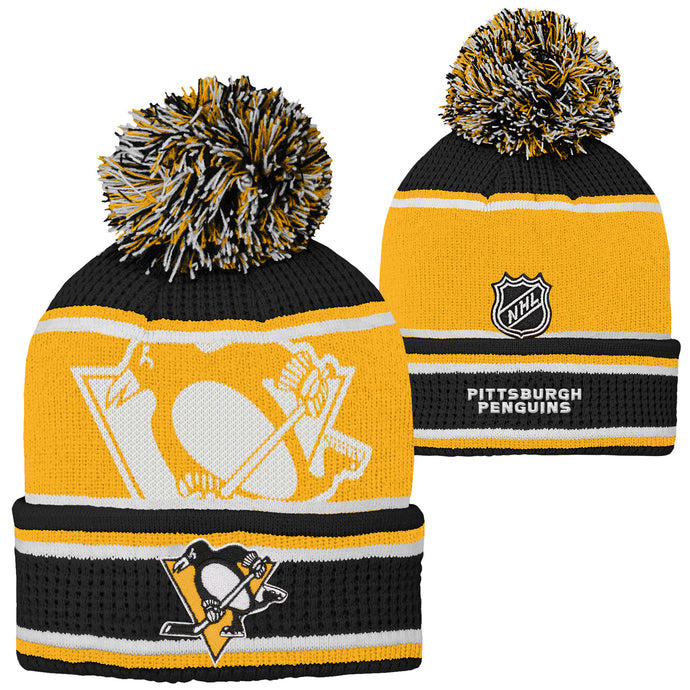 Tuque en tricot à revers à pompons Grinder NHL des Penguins de Pittsburgh pour jeunes