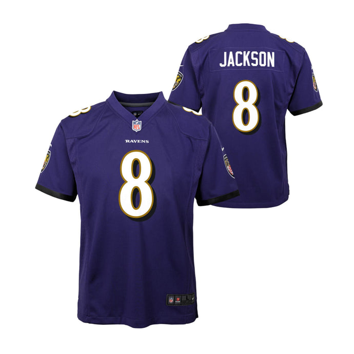 Maillot de l'équipe de jeu Nike des Ravens de Baltimore Lamar Jackson pour jeunes