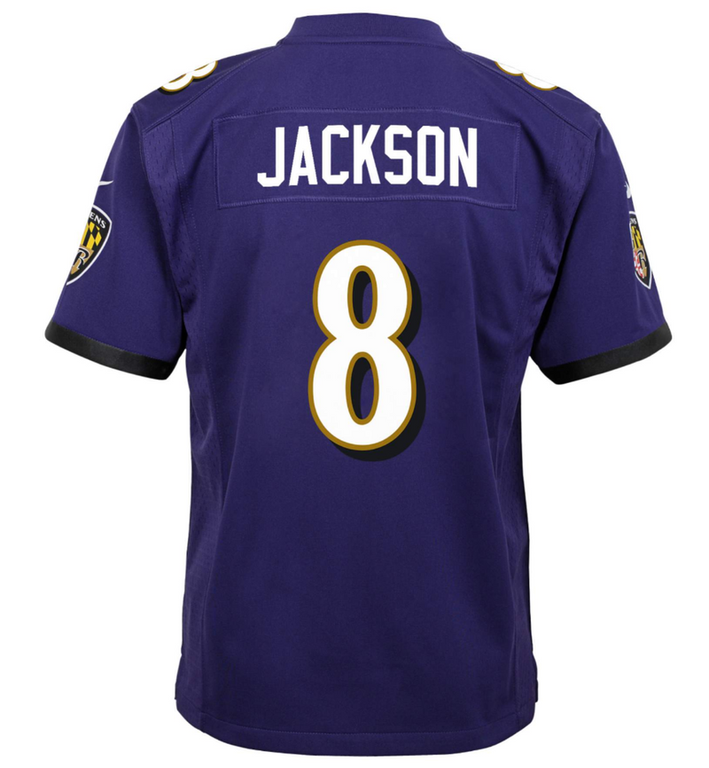 Chargez l&#39;image dans la visionneuse de la galerie, Maillot de l&#39;équipe de jeu Nike des Ravens de Baltimore Lamar Jackson pour jeunes
