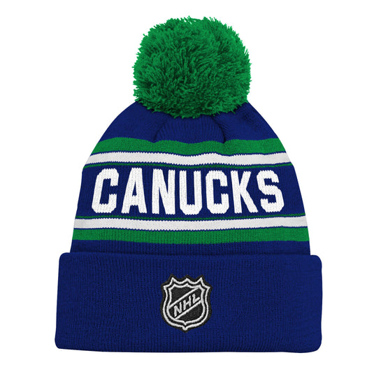 Tuque à pompons en tricot à revers en jacquard avec logo NHL des Canucks de Vancouver pour jeunes