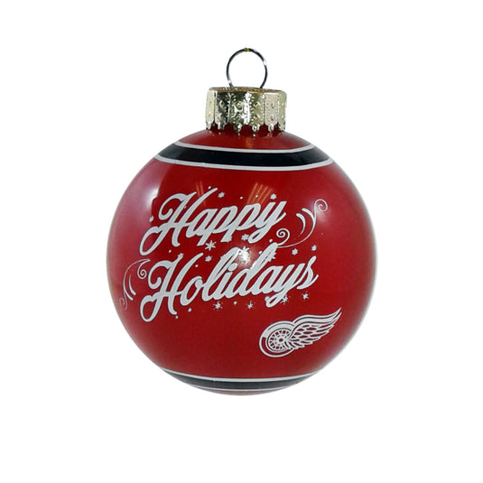 Detroit Red Wings NHL Happy Holidays Glass Ball Ornament