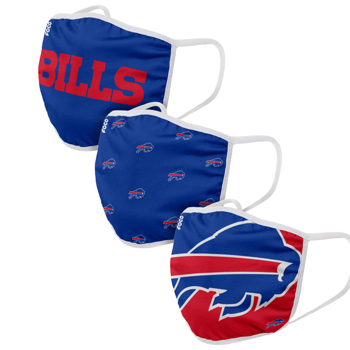 Pack de 3 couvre-visages réutilisables unisexe Buffalo Bills NFL
