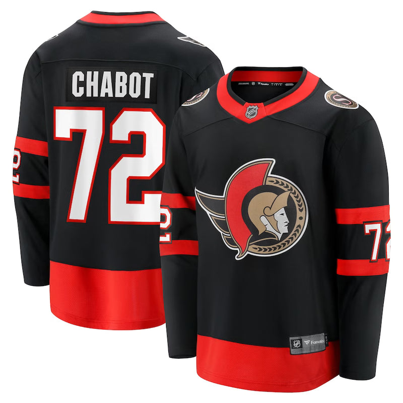 Chargez l&#39;image dans la visionneuse de la galerie, Thomas Chabot Sénateurs d&#39;Ottawa NHL Fanatics Breakaway Noir Maillot Domicile

