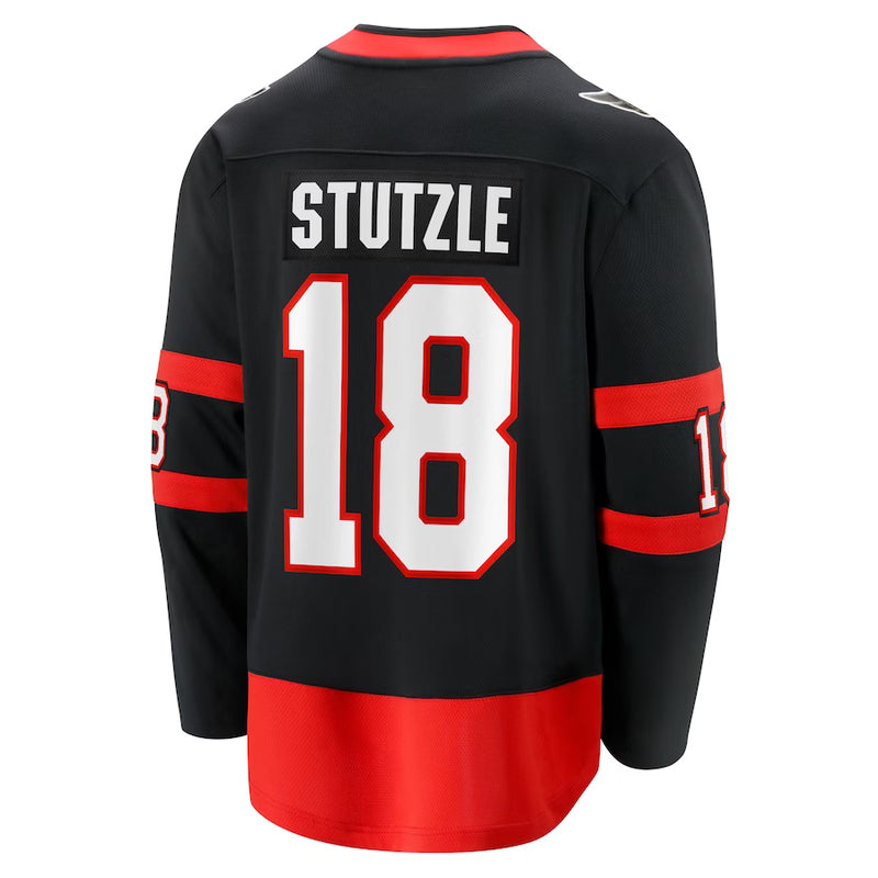 Chargez l&#39;image dans la visionneuse de la galerie, Tim Stutzle Sénateurs d&#39;Ottawa NHL Fanatics Breakaway Noir Maillot Domicile
