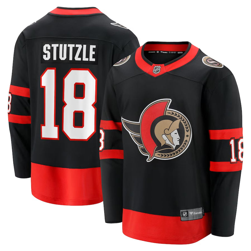 Chargez l&#39;image dans la visionneuse de la galerie, Tim Stutzle Sénateurs d&#39;Ottawa NHL Fanatics Breakaway Noir Maillot Domicile
