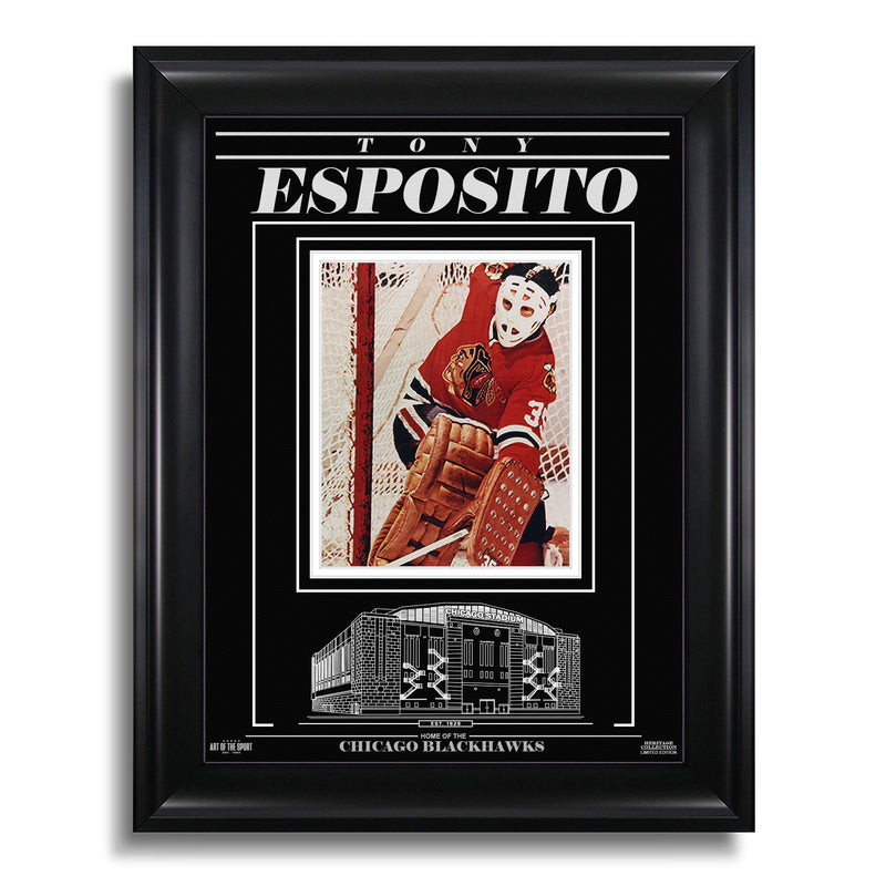 Load image into Gallery viewer, Tony Esposito Chicago Blackhawks Engraved Framed Photo - Action
