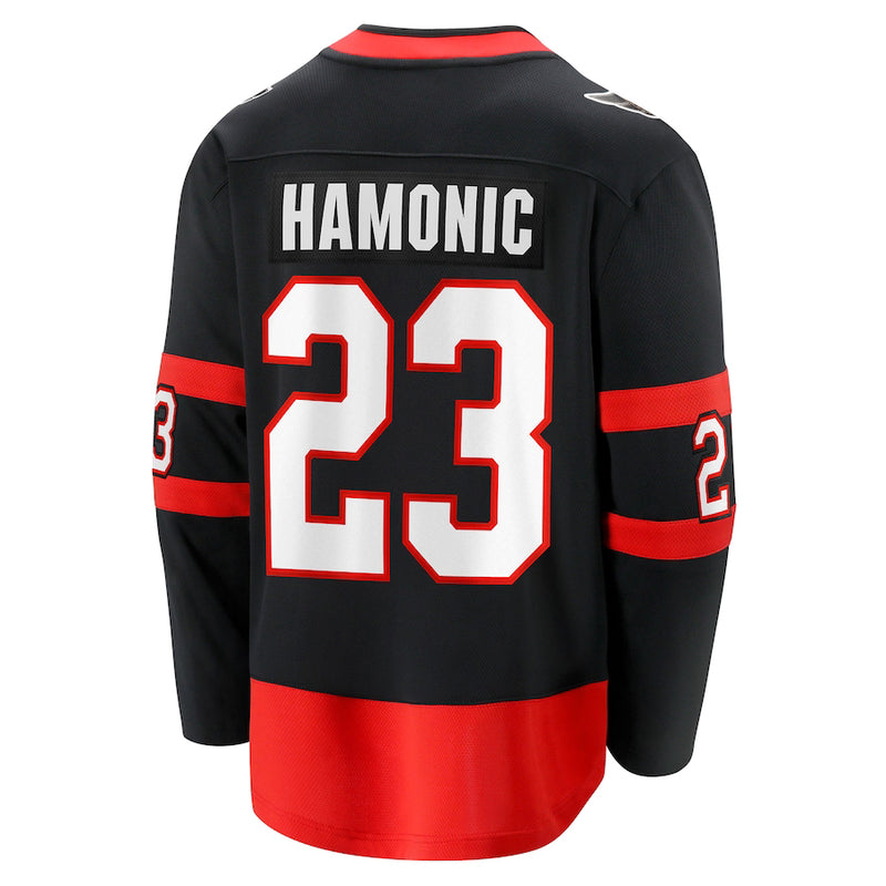 Chargez l&#39;image dans la visionneuse de la galerie, Travis Hamonic Sénateurs d&#39;Ottawa NHL Fanatics Breakaway Noir Maillot Domicile
