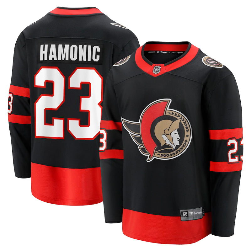 Chargez l&#39;image dans la visionneuse de la galerie, Travis Hamonic Sénateurs d&#39;Ottawa NHL Fanatics Breakaway Noir Maillot Domicile
