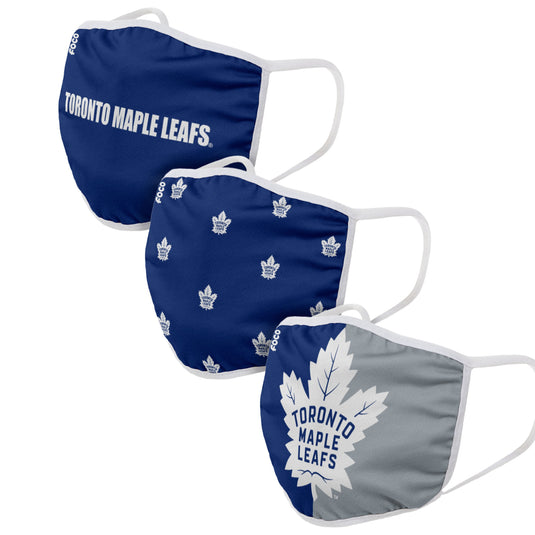 Paquet de 3 couvre-visages réutilisables unisexes des Maple Leafs de Toronto de la LNH